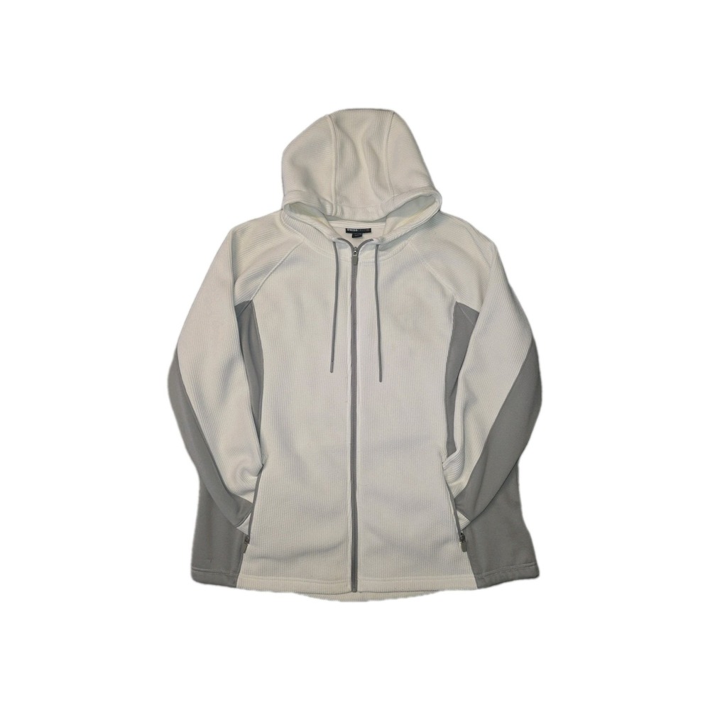 Swiss Tech Polyester Waffle Knit Full Zip Size 2XL White Hoodie Sweatshirt